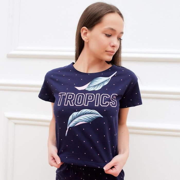 Футболка домашняя укороченная женская KAFTAN Tropical dream, размер 44-46