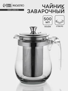 Чайник заварочный Magistro «Шейди», 500 мл, с металлическим ситом и крышкой, боросиликатное стекло, прозрачный