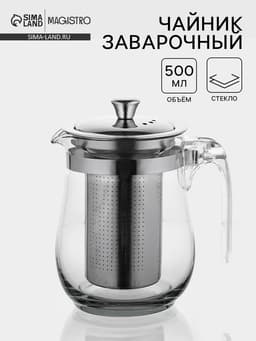 Чайник заварочный Magistro «Шейди», 500 мл, с металлическим ситом и крышкой, боросиликатное стекло, прозрачный
