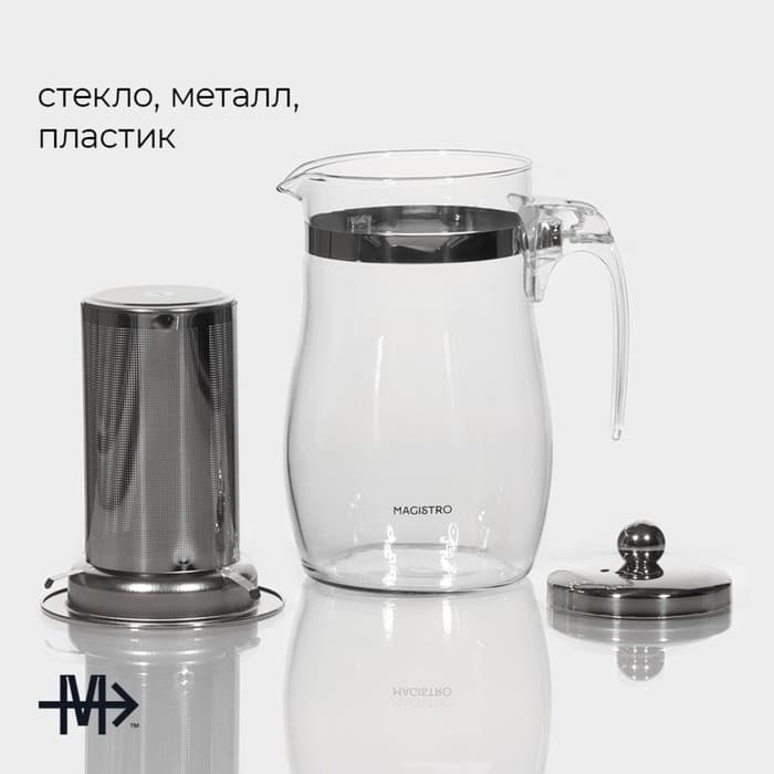 Чайник заварочный Magistro «Шейди», 750 мл, металлическое сито, стекло, прозрачный