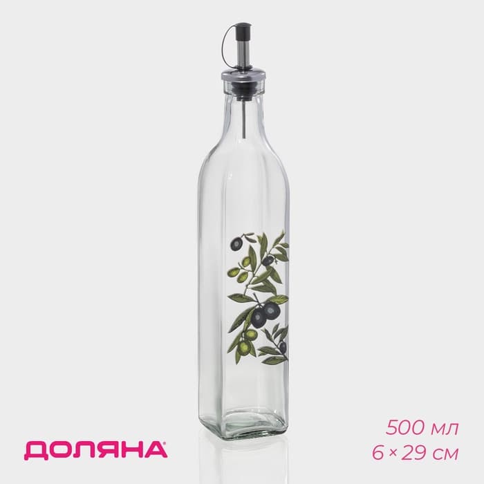 Бутылка для соусов и масла Доляна «Олива», 500 мл, 6×29 см, стекло, прозрачная
