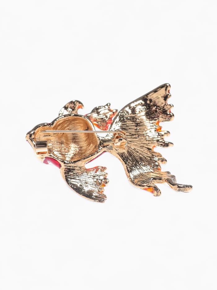 Брошь «Рыбка» петушок, цвет красно-золотой в золоте
