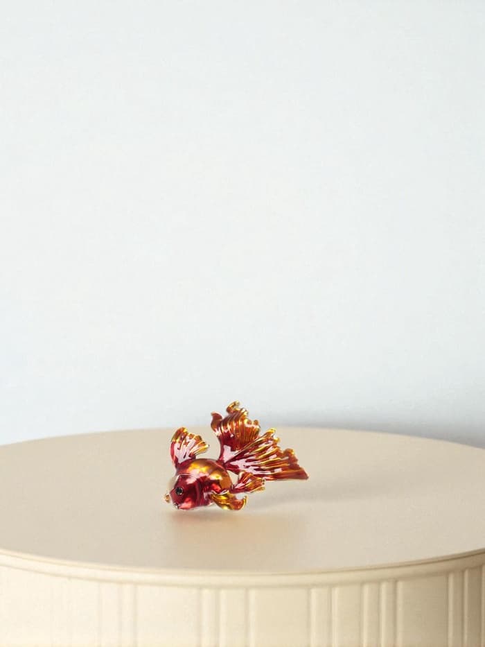 Брошь «Рыбка» петушок, цвет красно-золотой в золоте