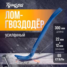 Лом-гвоздодер ТУНДРА, усиленный, 65 сталь, 300×22×12 мм