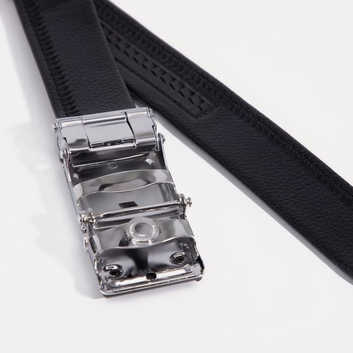 Ремень мужской длинный, длина 125 см, ширина 3.5 см, пряжка автомат, чёрный