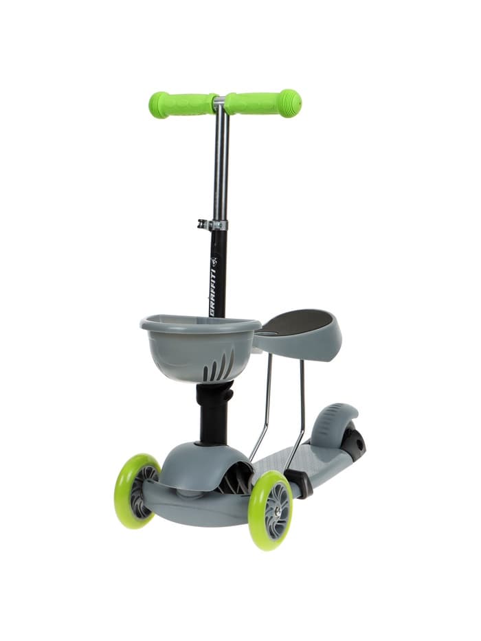 Самокат 2 в 1 GRAFFITI Kids, с корзинкой, колёса PU 120/75 мм, цвет серый