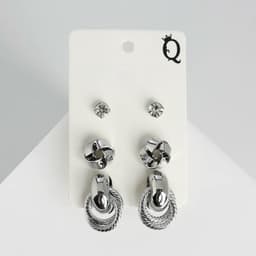 Серьги QF «Кольца Сатурна», набор 3 пары, цвет серебро