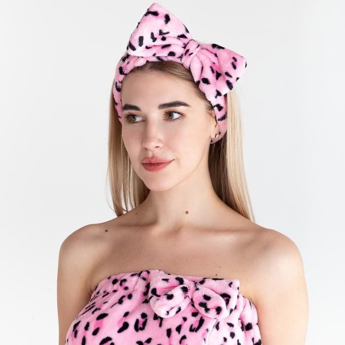 Набор для бани и ванной «Этель. Кошечка», полотенце- парео 75×120 см, повязка на голову, розовый