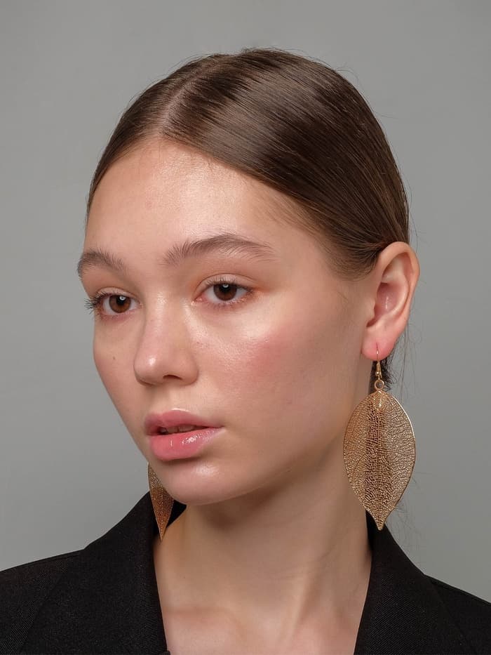 Серьги металл «Лист липы», цвет золото