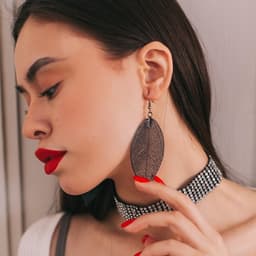 Серьги металл «Лист липы», чёрные