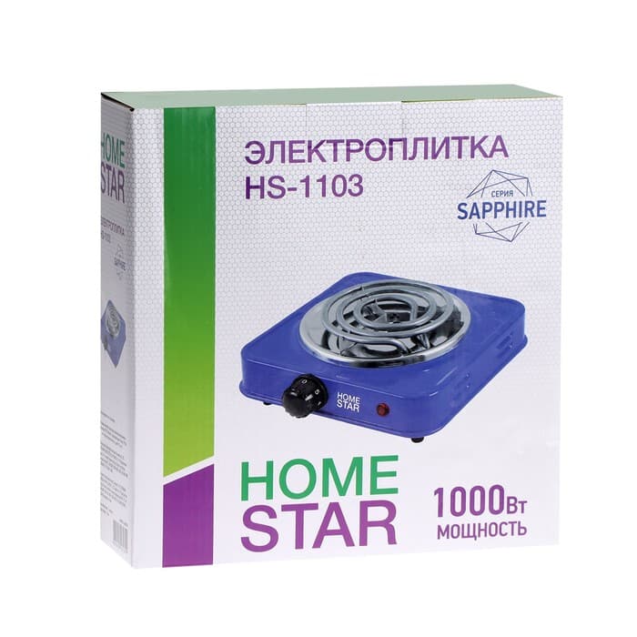 Плитка электрическая HOMESTAR HS-1103, 1000 Вт, 1 конфорка, цвет сапфир