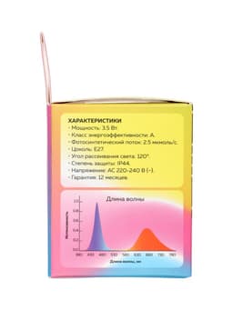 Фитолампа для растений Luazon Lighting, светодиодная, E27, 3.5 Вт, IP44, 220 В, 270°, биколорная