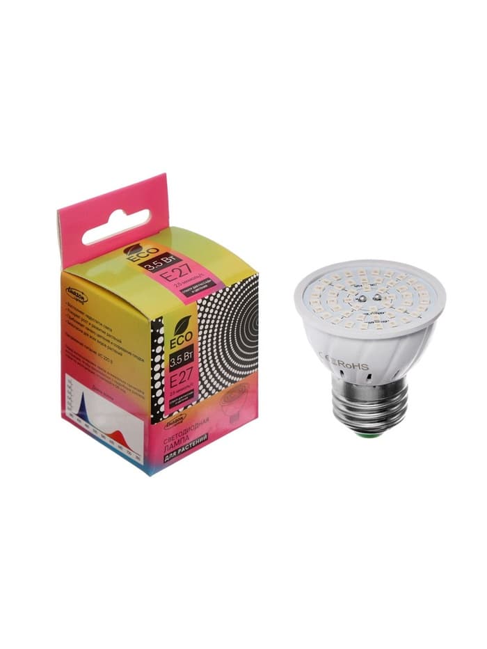 Фитолампа для растений Luazon Lighting, светодиодная, E27, 3.5 Вт, IP44, 220 В, 270°, биколорная