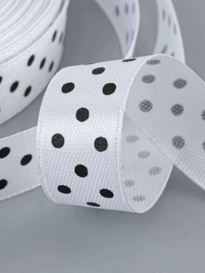 Лента атласная «Горошек», 15 мм, 23±1 м, белая №001