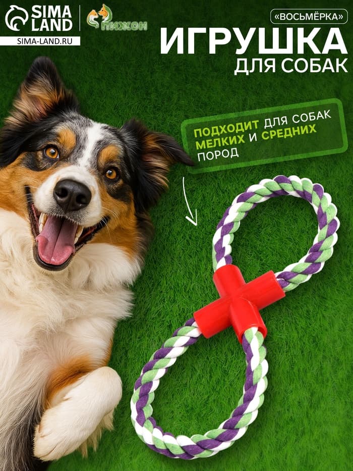Игрушка для собак канатная «Восьмёрка», тренировочная, до 27 см, 110-130 г, цвет МИКС