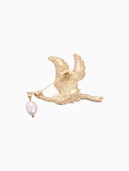 Брошь «Аист», с жемчугом, цветной в золоте