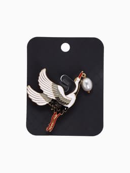 Брошь «Аист», с жемчугом, цветной в золоте