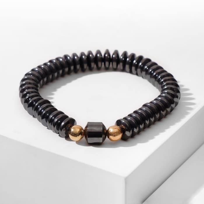 Браслет из бусин унисекс «Гематит диски», d=7 см, чёрный