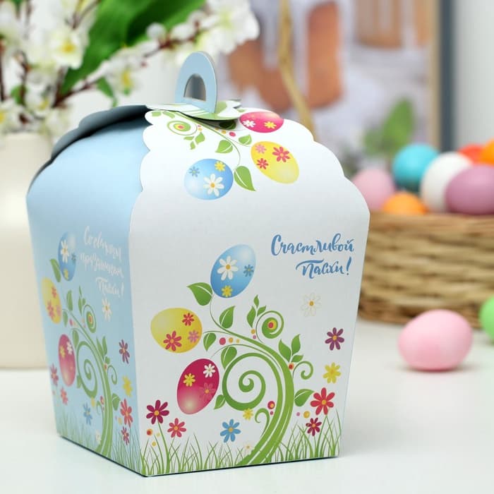 Коробка подарочная пасхальная «Счастливой Пасхи!», пасхальные яйца на веточке, 17×17×26 см