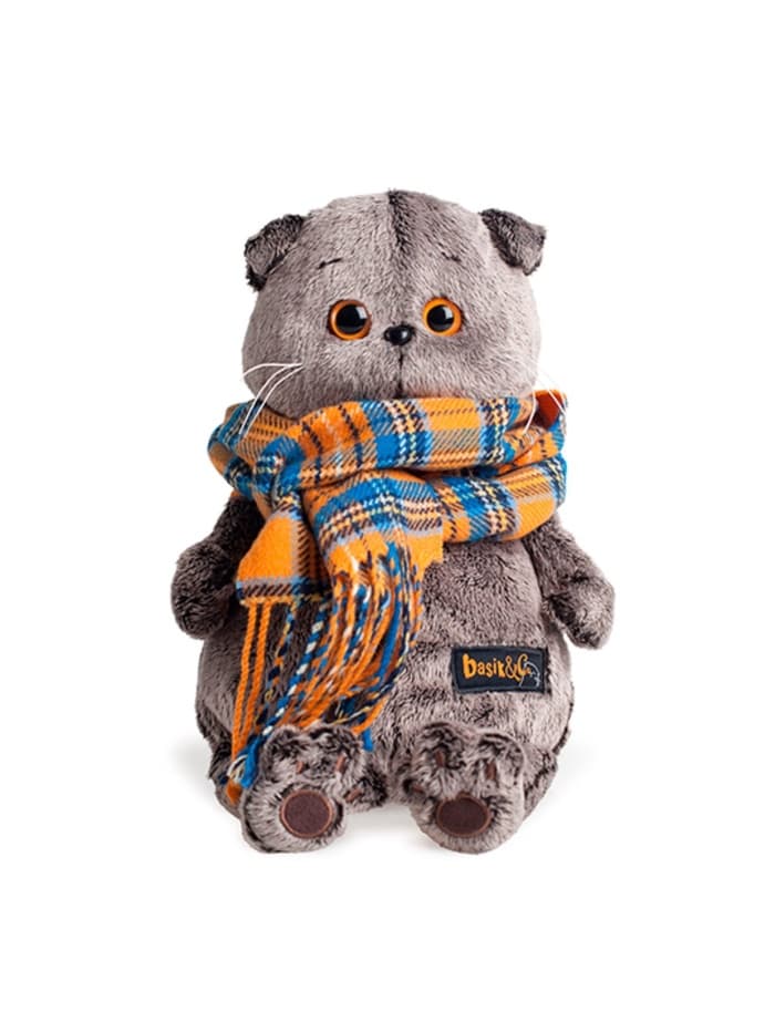 Мягкая игрушка «Басик» в шарфе в клеточку, 30 см