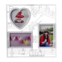 Фоторамка - коллаж на 3 фото 10×15, 13×12 см «Скрипка и ноты», пластик, мультирамка, белый, 34×32 см
