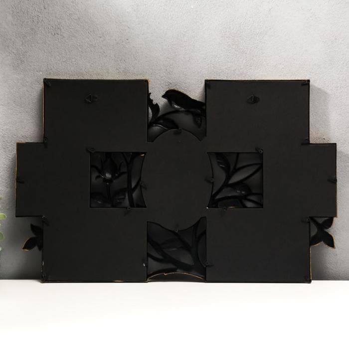 Фоторамка - коллаж на 7 фото 10×10 см, 10×15 см «Птица и шиповник», пластик, золото, 33.5×52 см