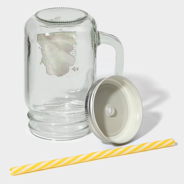 Банка с крышкой и трубочкой «Комикс», 450 мл, 10×7.5×13 см