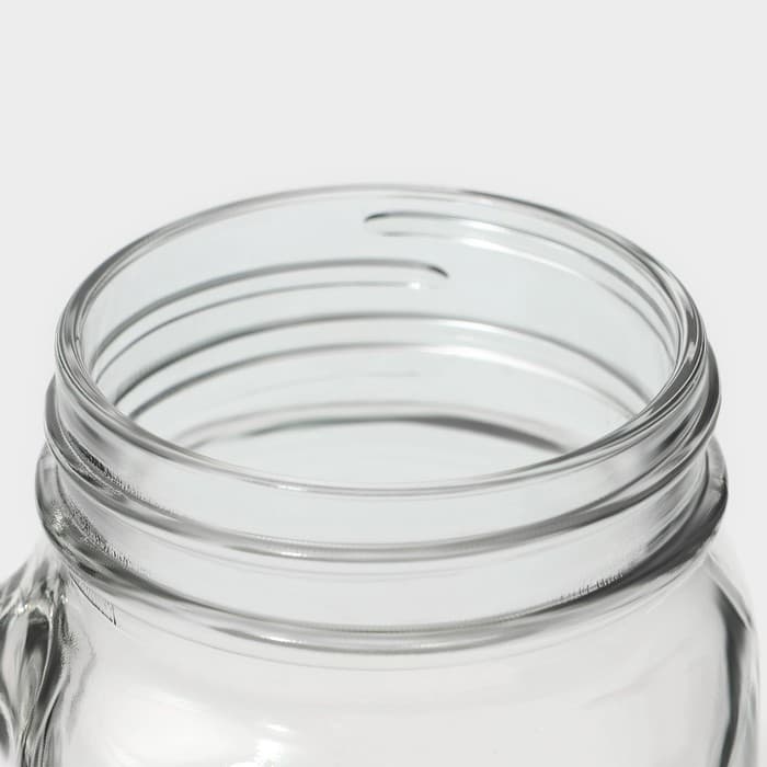 Кружка Доляна «Лаванда», 450 мл, 10×7.5×13 см, с ручкой, крышкой и трубочкой, стекло, прозрачная