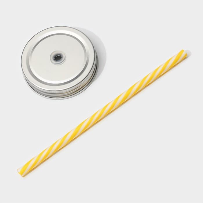 Кружка Доляна «Лаванда», 450 мл, 10×7.5×13 см, с ручкой, крышкой и трубочкой, стекло, прозрачная