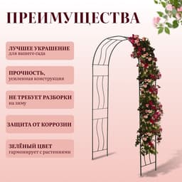 Арка садовая, 240×125×36.5 см, для вьющихся растений, металлическая, зелёная, «Волна»