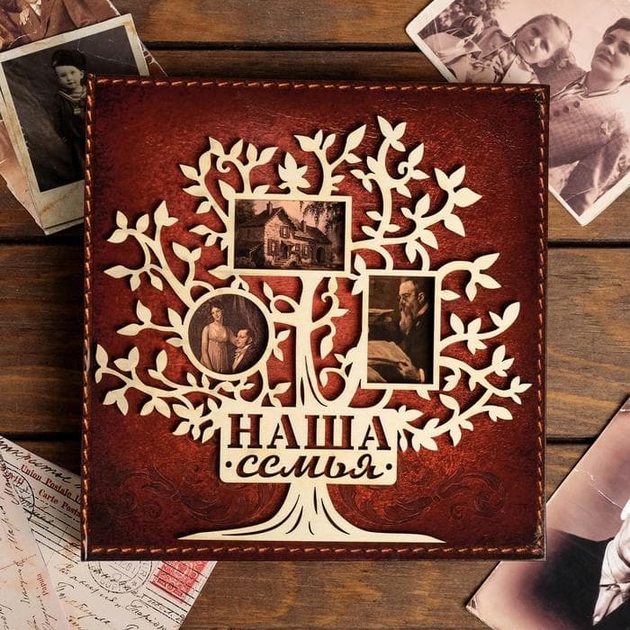 Родословная книга «Наша семья», с деревянным элементом, 84 страницы, 24.5×23×4 см