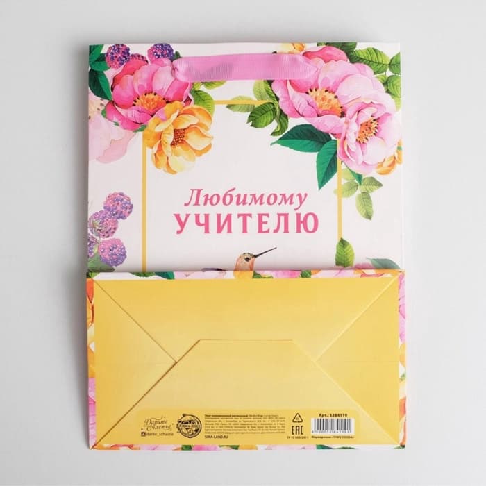 Пакет подарочный ламинированный, упаковка, «Любимому Учителю», MS 18×23×10 см