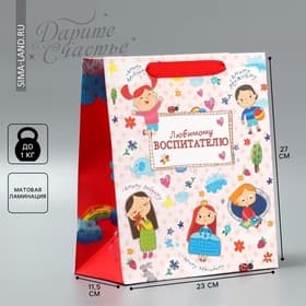 Пакет подарочный ламинированный, упаковка, «Любимому воспитателю», ML 27×23×11.5 см