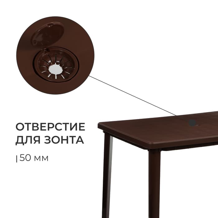 Стол прямоугольный, 120×85×75 см, пластиковый, коричневый