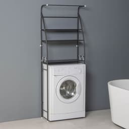 Стеллаж над стиральной машинкой со штангой для сушки, 66×25×175 см, чёрный