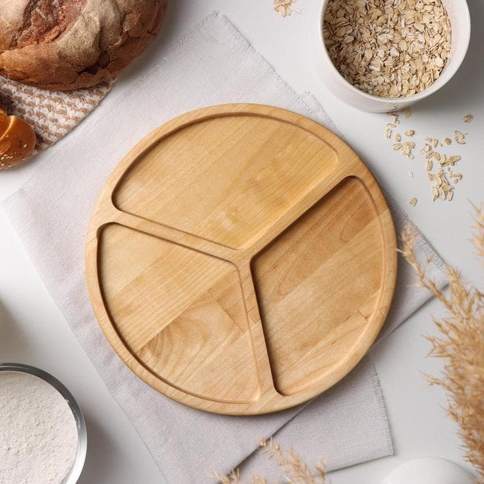 Менажница Доляна «Мерс», d=25 см, 3 секции, дерево берёза