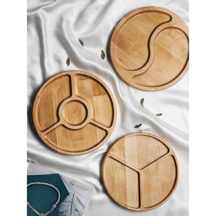 Менажница Доляна «Мерс», d=25 см, 3 секции, дерево берёза