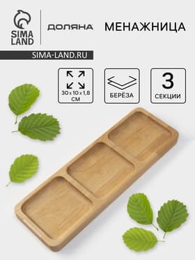 Менажница Доляна, 30×10×1.8 см, 3 секции, дерево берёза