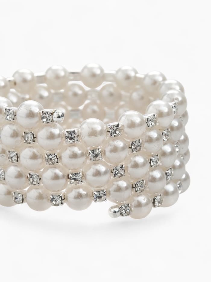 Браслет-пружинка «Жемчужинка», 5 рядов, шахматы, белый, 6 см