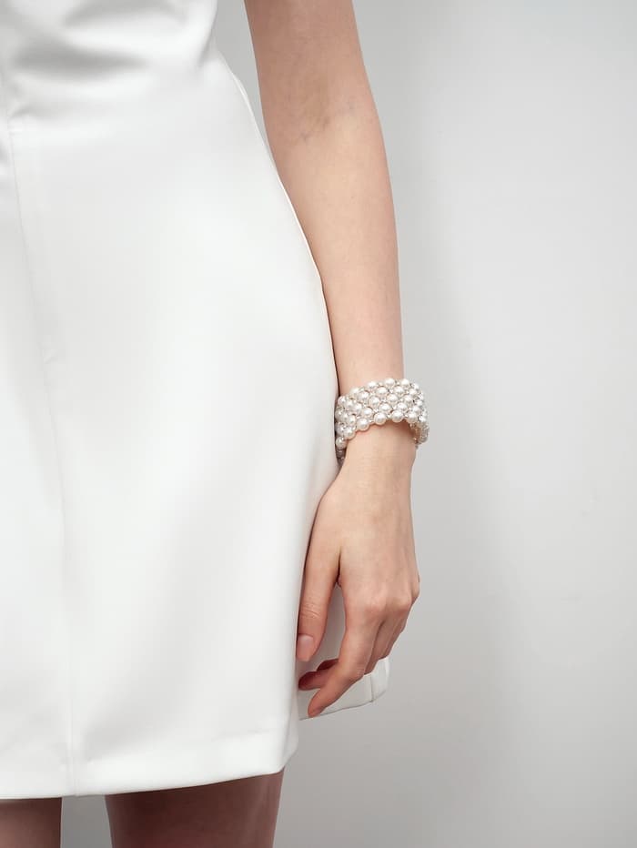 Браслет-пружинка «Жемчужинка», 5 рядов, шахматы, белый, 6 см