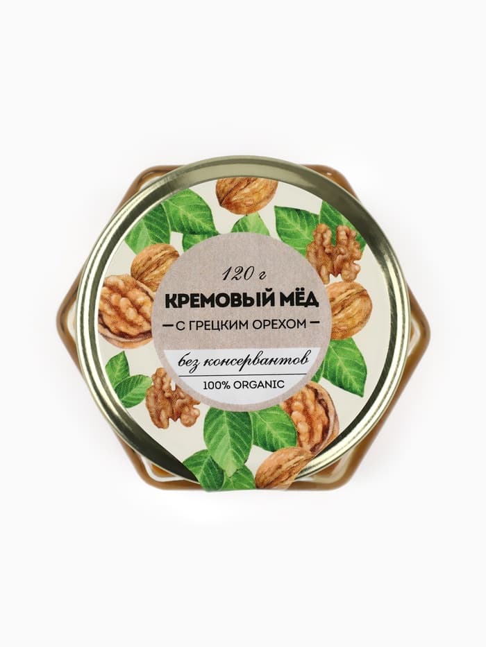 Мёд кремовый ORGANIC, с грецким орехом, 120 г