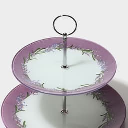 Этажёрка-фруктовница круглая Доляна «Веточка лаванды», 2 яруса, d=25/20 см, стекло