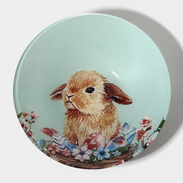 Тарелки Доляна «Кролик», 19 предметов: 6 десертных тарелок, 6 обеденных тарелок, 6 мисок, салатник, стекло, голубые