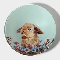 Тарелки Доляна «Кролик», 19 предметов: 6 десертных тарелок, 6 обеденных тарелок, 6 мисок, салатник, стекло, голубые