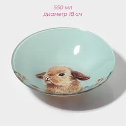 Тарелки Доляна «Кролик», 19 предметов: 6 десертных тарелок, 6 обеденных тарелок, 6 мисок, салатник, стекло, голубые