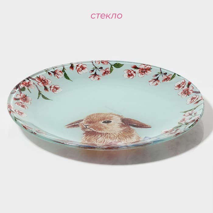 Тарелки Доляна «Кролик», 19 предметов: 6 десертных тарелок, 6 обеденных тарелок, 6 мисок, салатник, стекло, голубые