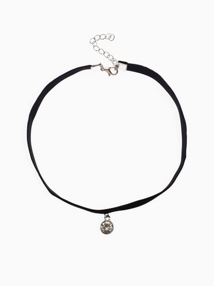 Чокер «Стразинка», круг в огранке, белый в серебре, 33 см