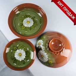 Набор посуды для блинов Кунгурская керамика, 7 предметов: 1 шт. блинница, 6 шт. тарелок, зелёный