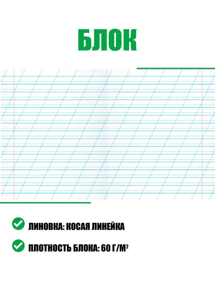 Тетрадь 12 листов в косую линейку «Зелёная обложка», плотность 65 г/м²
