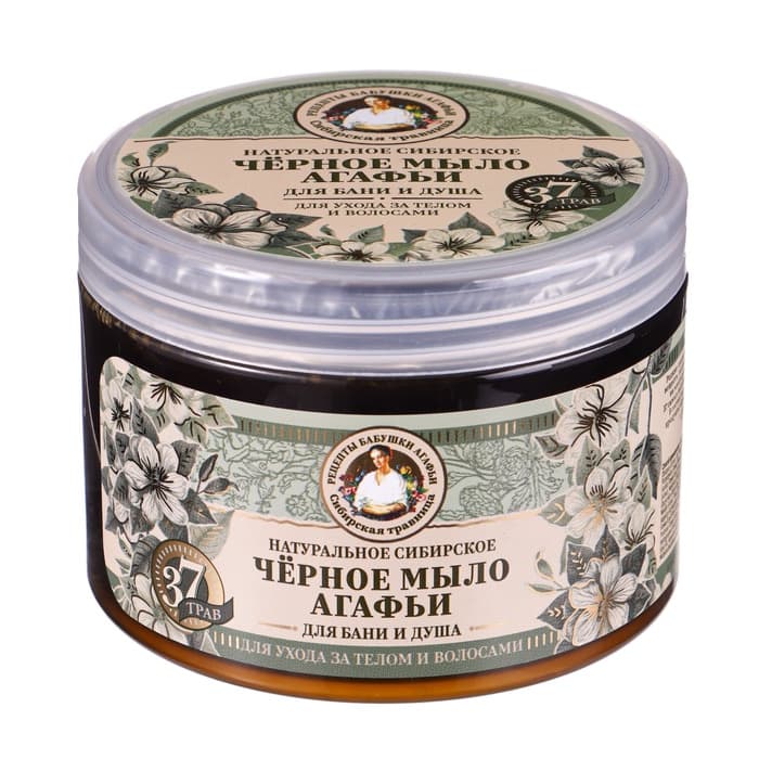 Мыло для бани черное Рецепты бабушки Агафьи для ухода за телом и волосами, 500 мл